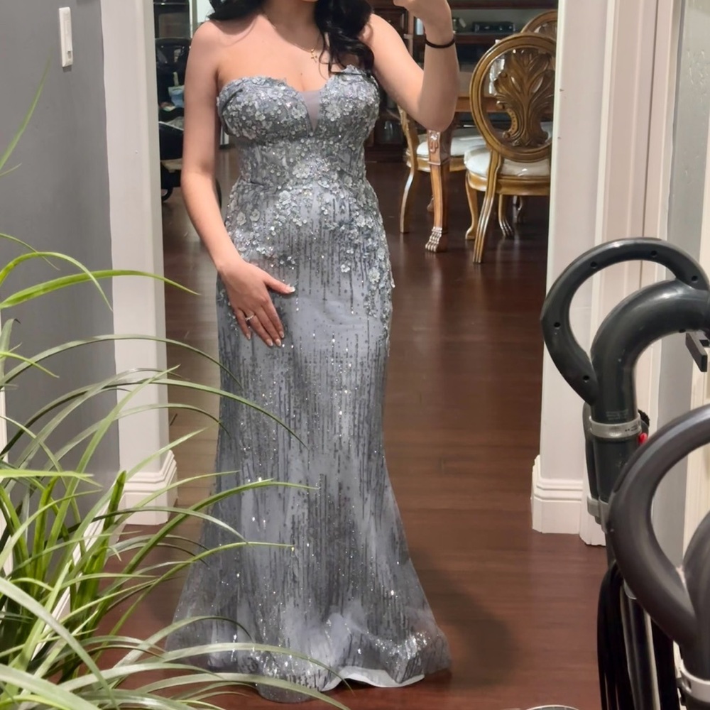 Elegant Dusty Blue/grayEvening Gown